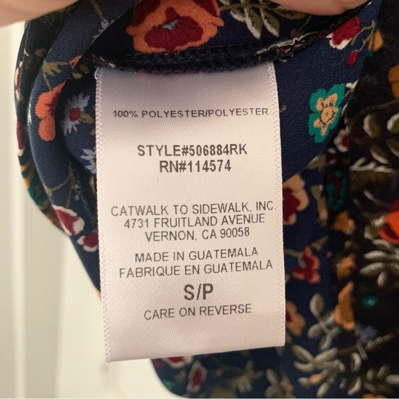 Pleione Shirt Womens Small Cold Shoulder Sleeves That Tie Navy Blue Floral Print - Picture 7 of 8